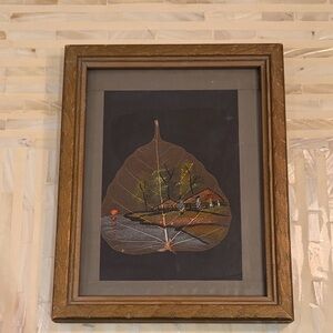 Vintage Indian Art Hand painted on Natural pipal peepal tree leaf